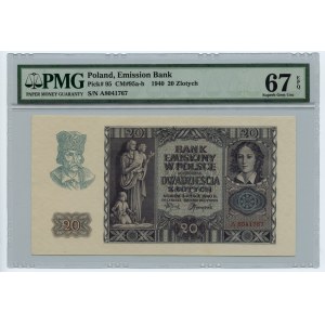 20 zlatých 1940 - Série A 8041767 - PMG 67 EPQ - max. 2ga bankovka