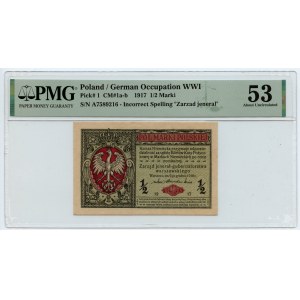 1/2 poľská značka 1916 - generálna séria A 7589216 - PMG 53