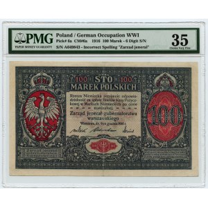 100 marek polskich 1916 - jenerał seria A 649843, 6 cyfr - PMG 35