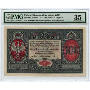 100 Polish marks 1916 - jeneral series A 649843, 6 figures - PMG 35