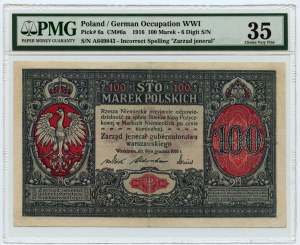 100 marek polskich 1916 - jenerał seria A 649843, 6 cyfr - PMG 35