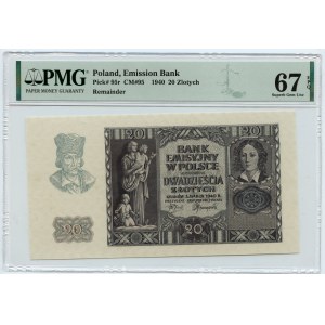 20 zloty 1940 - sans série ni numérotation - PMG 67 EPQ - TOP POP