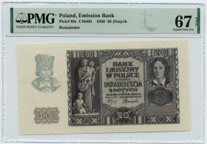 20 zloty 1940 - sans série ni numérotation - PMG 67 EPQ