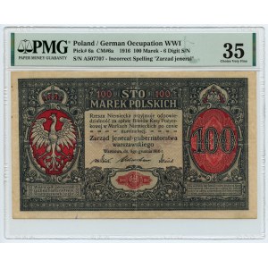 100 polských marek 1916 - jenerał série A 507707, 6 figur - PMG 35