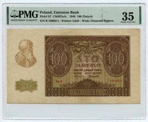 100 złotych 1940 - seria B 1606811 - ORYGINALNY - PMG 35