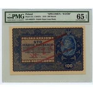 100 marek 1919 - IH Seria A 663878 - Fałszywy nadruk WZÓR - PMG 65 EPQ