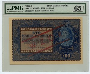 100 marek 1919 - IH Série A 663878 - Padělek s přetiskem MODEL - PMG 65 EPQ