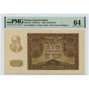 100 złotych 1940 - seria B 0590721 - ORYGINALNY - PMG 64