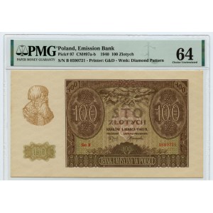 100 zloty 1940 - Serie B 0590721 - ORIGINALE - PMG 64