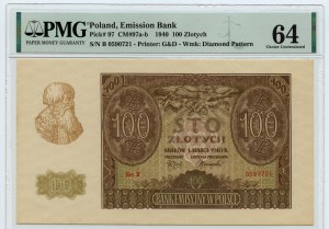 100 zloty 1940 - Série B 0590721 - ORIGINAL - PMG 64