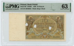 10 złotych 1929 - seria EN. 9940933 - PMG 63 - oryginalnie skasowany