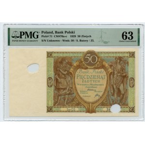 50 złotych 1929 - Skasowany - seria ED. - PMG 63