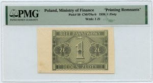 1 zloty 1938 - impression au verso uniquement - Vestiges d'imprimerie