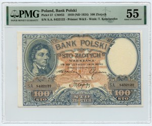 100 złotych 1919 - seria S.A. 8432122 - PMG 55
