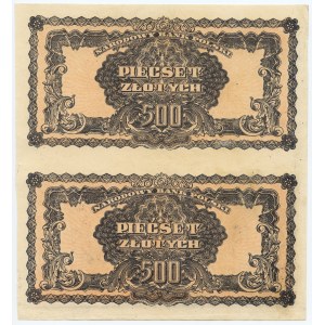 500 zł 1944 - nierozcięte dwie sztuki banknotu - FAŁSZERSTWO