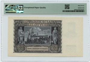 20 zlatých 1940 - Série L 0784087 - PMG 67 EPQ - 2. max. bankovka