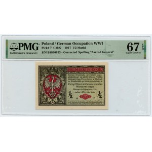 1/2 Poľská značka 1916 - General Series B 8840613 - PMG 67 EPQ - TOP POP