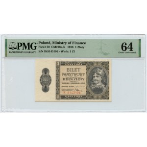 1 złoty 1938 - seria IK 8145106 - PMG 64