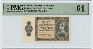1 zloty 1938 - série IK 8145106 - PMG 64