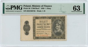 1 złoty 1938 - seria ID 5186745 - PMG 63