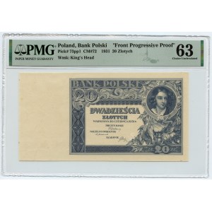 20 Zloty 1931 - unvollendeter Druck - fehlender Serienaufdruck und Nummerierung - PMG 63