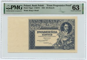 20 złotych 1931 - nieukończony druk - brak nadruku serii i numeracji - PMG 63