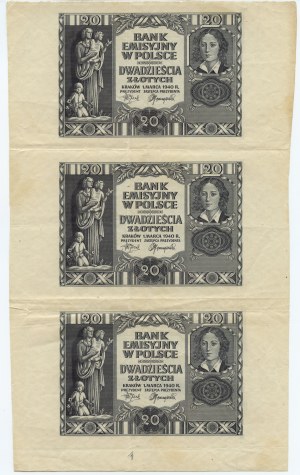 20 zloty 1940 - découpé dans une feuille