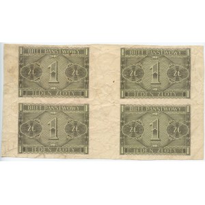 1 złoty 1938 - tylko druk rewersu - nierozcięte 4 sztuki