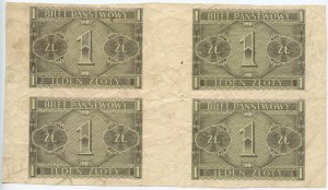 1 zloty 1938 - reverse print only - uncut 4 pieces