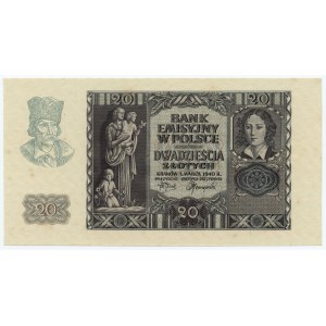 20 zlotých 1940 - bez série a číslovania