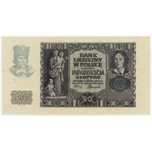 20 Zloty 1940 - ohne Serie und Nummerierung