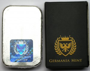 GERMANIA MINT - 100 gramová tyčinka z čistého striebra