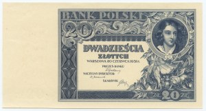20 zloty 1931 - sans série ni numérotation, revers propre, avers sans subdivision