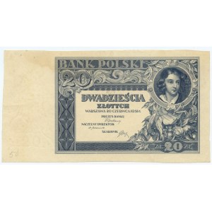 20 Zloty 1931 - ohne Serie und Nummerierung, Rückseite sauber, Vorderseite ohne Unterteilung