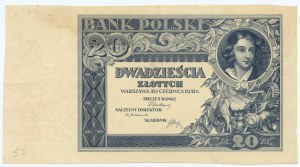 20 złotych 1931 - bez serii i numeracji, rewers czysty, awers bez poddr