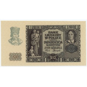 20 Zloty 1940 - mit Wasserzeichen - ganz Vorderseite, ohne Serie und Nummerierung