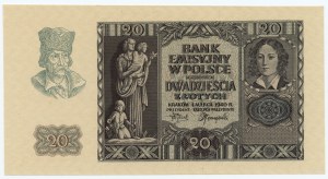 20 złotych 1940 - ze znakiem wodnym - w pełni UKOŃCZONY awers, bez serii oraz numeracji