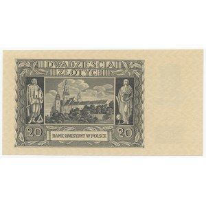 20 złotych 1940 - ze znakiem wodnym - w pełni UKOŃCZONY awers, bez serii oraz numeracji