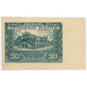 Pologne, 50 zloty 1941 - Demi-fini sur papier avec filigrane