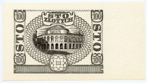 Black print of reverse of 100 zloty 1940 - without series and numbering - watermark