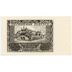50 zl. 1940 - čiernotlačený reverz - bez série a číslovania, papier bez vodoznakov