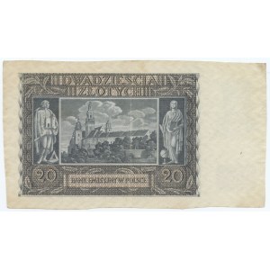 20 zlatých 1940 - polotovar na papieri s vodoznakom - úplne DOKONČENÝ bez série alebo číslovania.