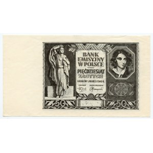50 zloty 1940 - without series and numbering - watermark - Black print