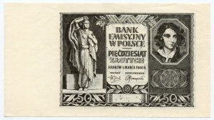 50 zloty 1940 - sans série ni numérotation - filigrane - impression en noir