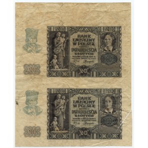 20 zloty 1940 - senza serie e numerazione 2 pezzi non tagliati