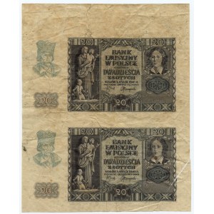 20 Zloty 1940 - ohne Serie und Nummerierung 2 ungeschnittene Stücke