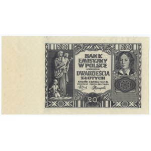 20 zloty 1940 sans série, sans numérotation et sans sous-impression