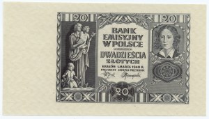 20 złotych 1940 bez serii i numeracji oraz poddruku
