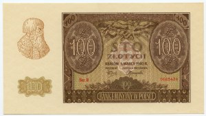 100 złotych 1940 - seria B, fałszerstwo ZWZ - numerator wiśniowy