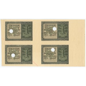 1 zloty 1941 - non coupé 4 billets - impression inachevée - effacé